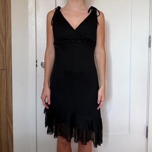 Vintage Black Mesh Asymmetrical Mini Dress w/ Beaded Detailing